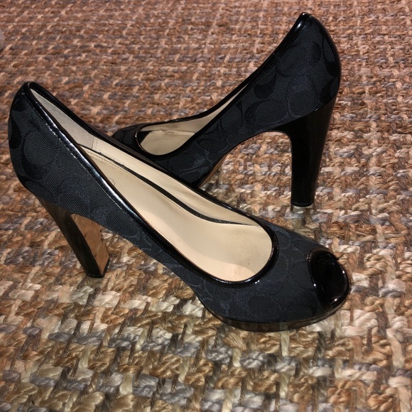 Coach Shoes - Coach Black Signature Peep Pumps - Sz 11